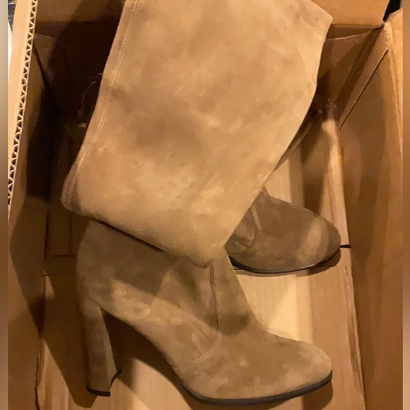 STUART WEITZMAN HIGHLAND CAMEL BROWN SUEDE OVER THE KNEE THIGH HIGH TIE BOOTS - Picture 11 of 12